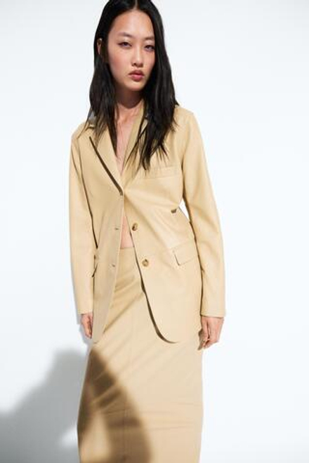 Massimo Dutti Блейзер из кожи наппа, ванильный