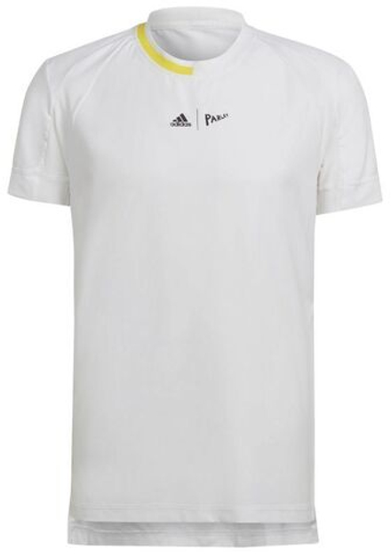 Мужская теннисная футболка Adidas London Stretch Woven Tee - white/impact yellow