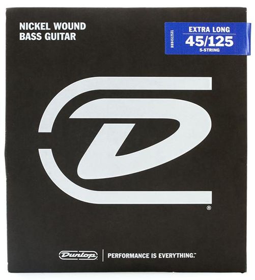 Струны для 5-струнной бас-гитары, никелированные, Med, 45-125, ExLg Scale, Dunlop DBN45125XL