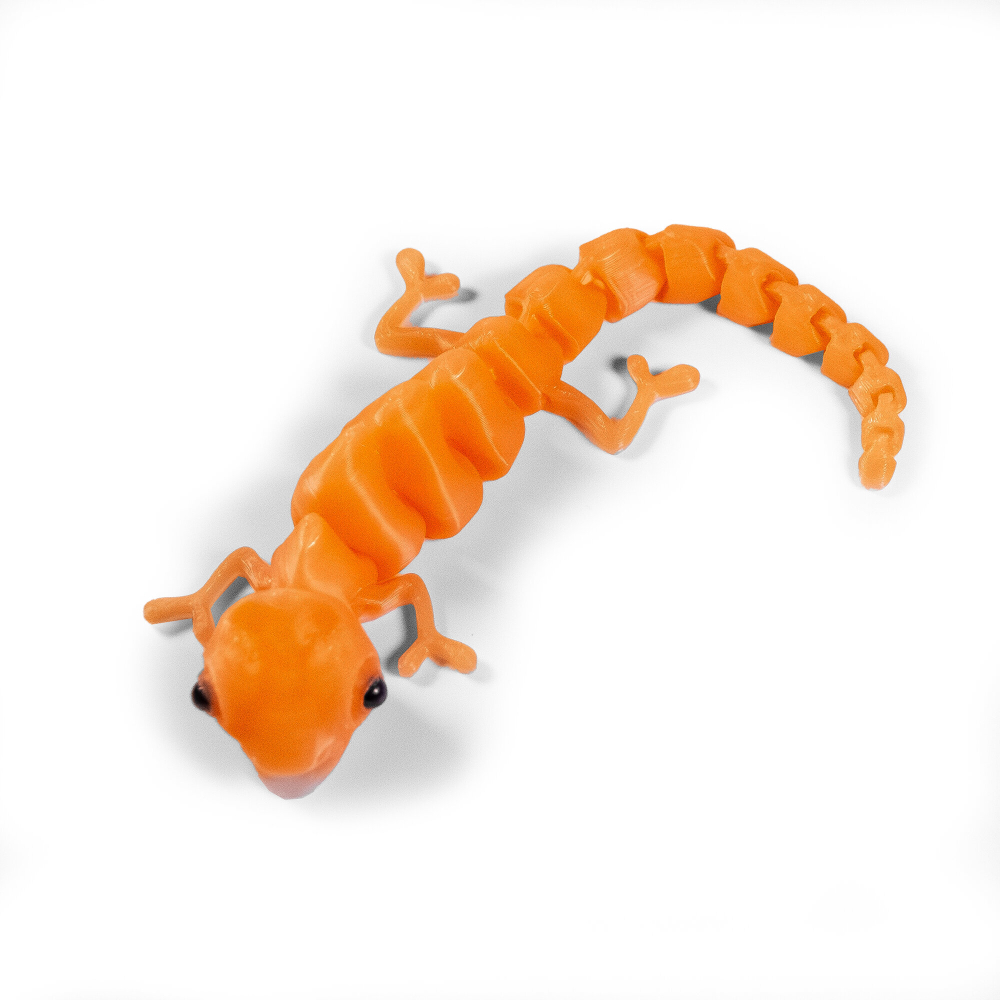 Хамелеон, игрушка-антистресс, 3D печать, 17 см., оранжевый, в горячей воде жёлтый