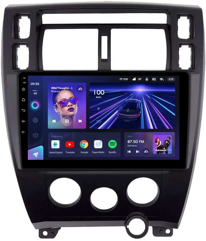 Магнитола для Hyundai Tucson 1 2004-2009 (рамка черная) - Teyes CC3 монитор 10" QLED на Android 10, Быстрая, CarPlay, 4G SIM-слот