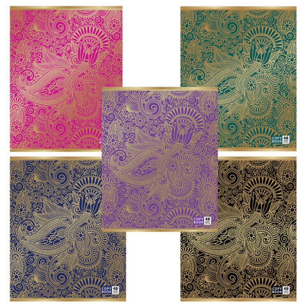 Тетрадь А5, 48 л., BRAUBERG, клетка, тиснение фольгой, УЗОР, 401840