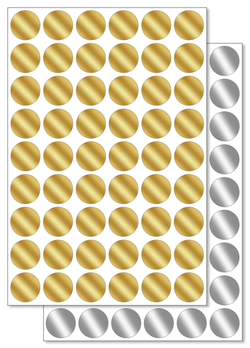 Набор металлизированных (золото, серебро зеркальные) наклеек для упаковки и маркировки Policomprint S4 20 мм. 108 шт.