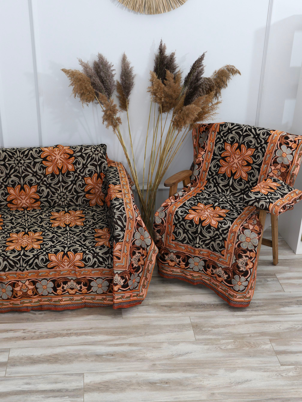 Накидки на диван и кресла комплект, комплект покрывало 200х210 и 2 дивандека для кресла 65х198