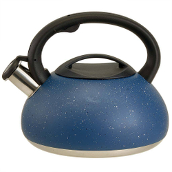 Чайник 3 л из нержавеющей стали со свистком, индукционное дно ALPENKOK AK-547 синий гранит, ручка черный