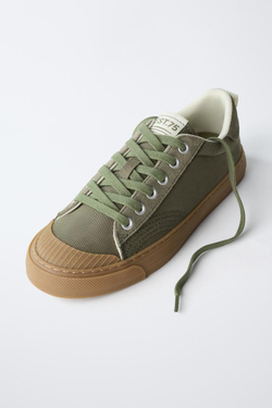 ZARA КОМБИНИРОВАННЫЕ КЕДЫ, ЗЕЛЕНЫЙ