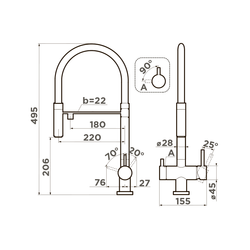 Смеситель для кухни Omoikiri Kanto-BN-WH Нержавеющая сталь 4994298 схема