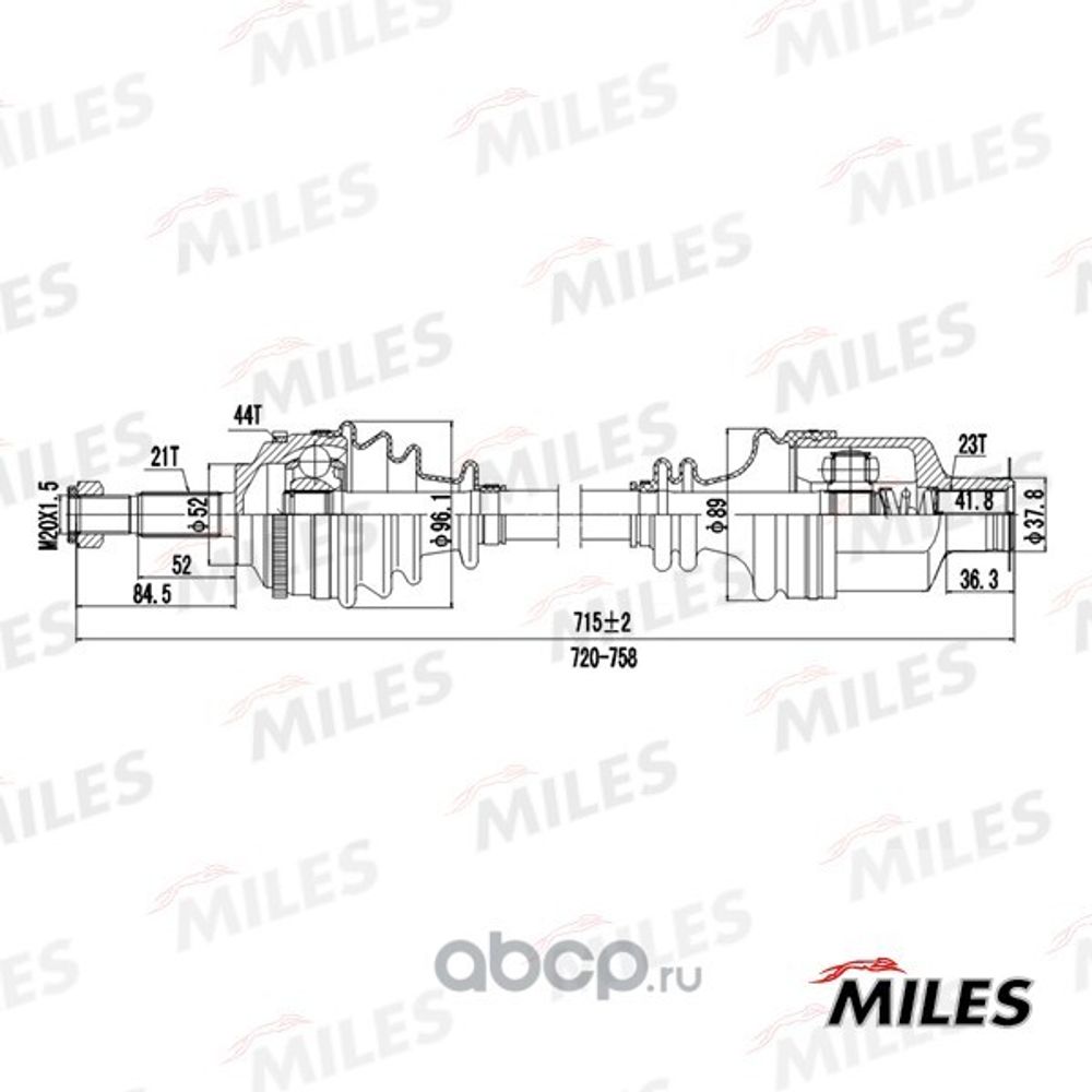 Привод шрус в сб. Renault Clio II Symbol прав. (с ABS) 724 мм (Miles)