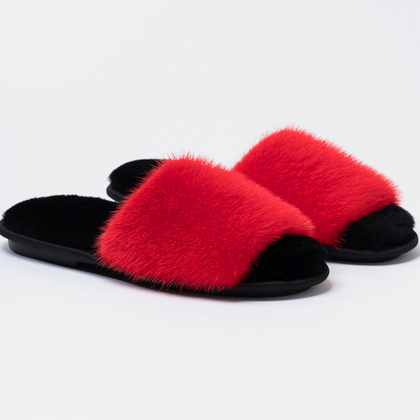 Тапочки для дома из норки | Красный