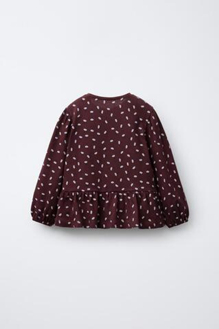 ZARA ФУТБОЛКА С ЦВЕТОЧНЫМ ПРИНТОМ И БАРХАТНЫМ БАНТОМ, ГРАНАТОВЫЙ