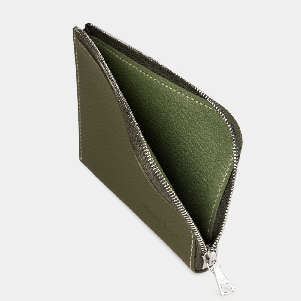 Кошелек кожаный, теленок зеленого цвета