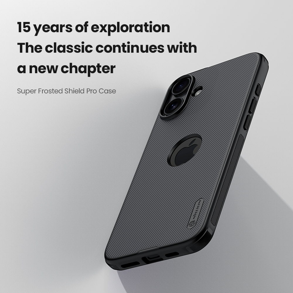 Усиленный двухкомпонентный чехол от Nillkin для iPhone 16 Plus, серия Super Frosted Shield Pro (с вырезом под лого)