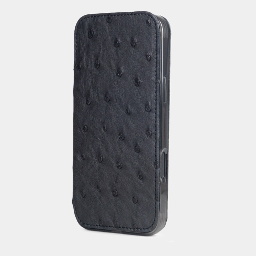 Чехол для iPhone 16 Pro из кожи страуса, черного цвета