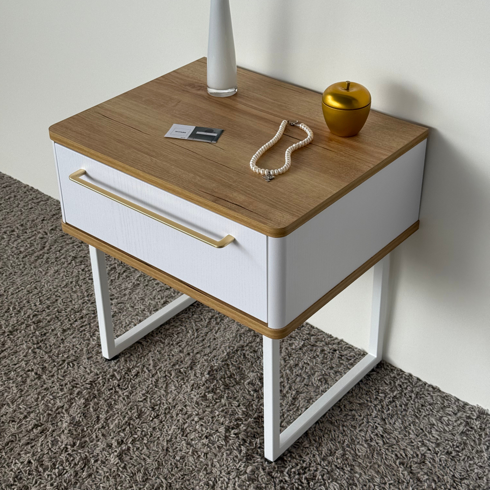 Тумба прикроватная на ножках ROYAL 5201 эко (Дуб Кантри-Белый-р.золото)