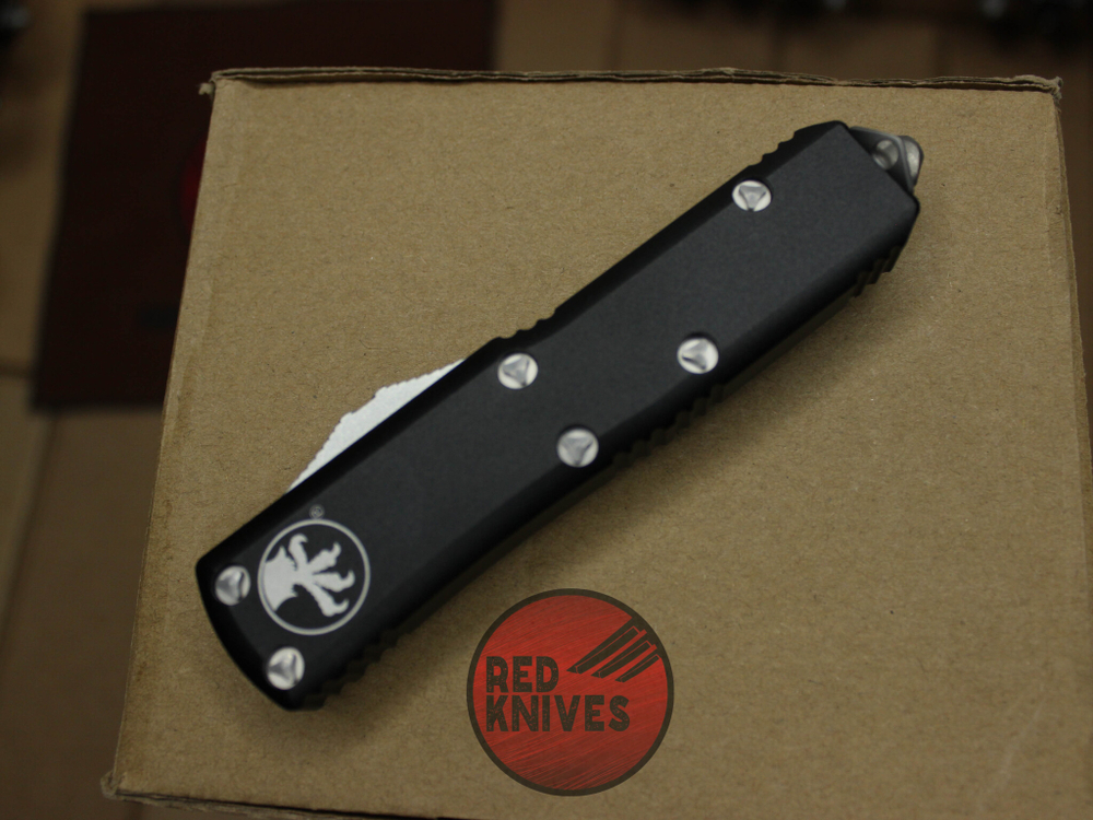 Нож Microtech UTX-85 A+++ Tanto T/E - черная рукоять, апокалиптик клинок танто