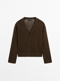 Massimo Dutti Кардиган изо льна с пуговицами, шоколадный