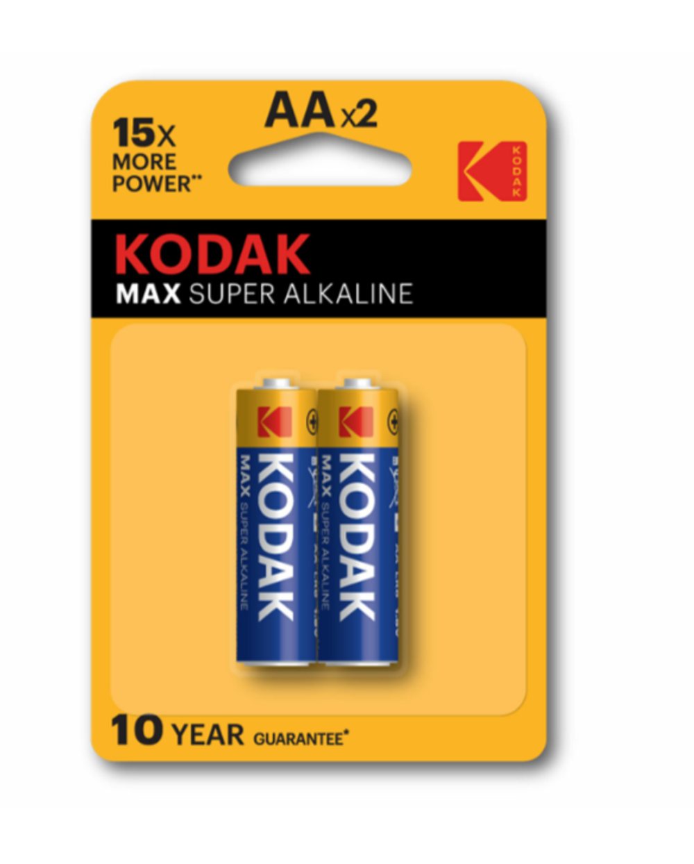 Батарейки алкалиновые "пальчиковые" КОМПЛЕКТ 2 шт KODAK Max Super Alkaline, АА (LR6,24А) блистер