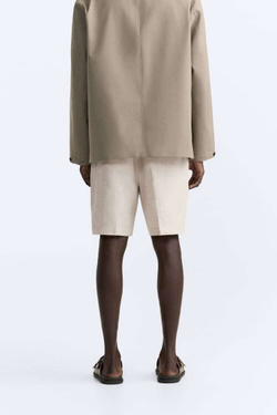 ZARA ШОРТЫ ИЗ 100% ЛЬНА, СВЕТЛО-БЕЖЕВЫЙ