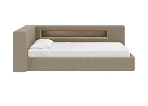 Диван-кровать Cube c нишей L (бежевый, букле)