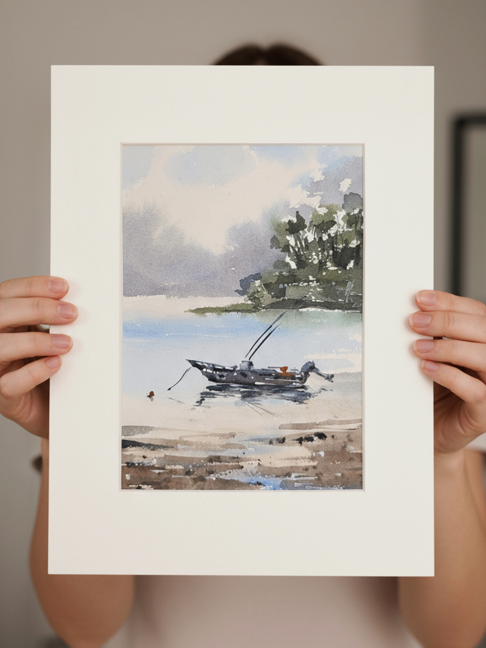 Картина авторская акварельная в паспарту 21х30 см на стену для интерьера "В ожидании..."