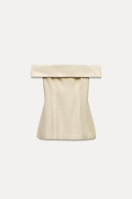 ZARA ТОП С ОТКРЫТЫМИ ПЛЕЧАМИ И БОКОВЫМИ РАЗРЕЗАМИ, СВЕТЛО-БЕЖЕВЫЙ