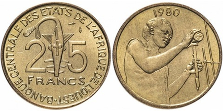 Западная Африка (BCEAO) 25 франков, 1980-2024 Рыба-пила XF