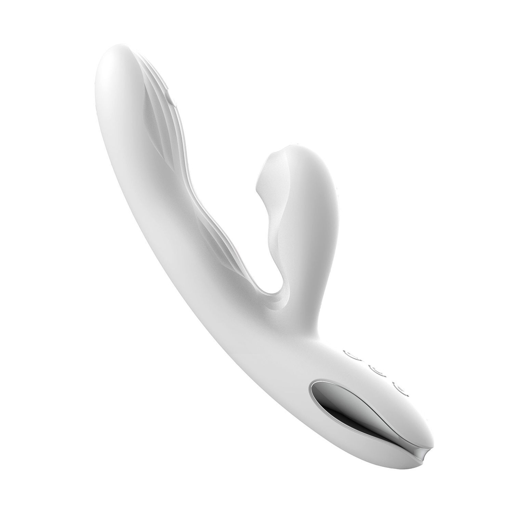 Белый вибратор-кролик Eria с вакуумной стимуляцией, функцией tapping и нагревом - 21,5 см. (Цвет: белый)