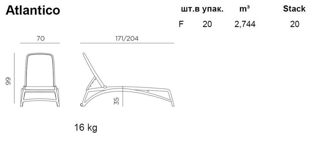 Шезлонг-лежак пластиковый Nardi Atlantico, белый, тортора