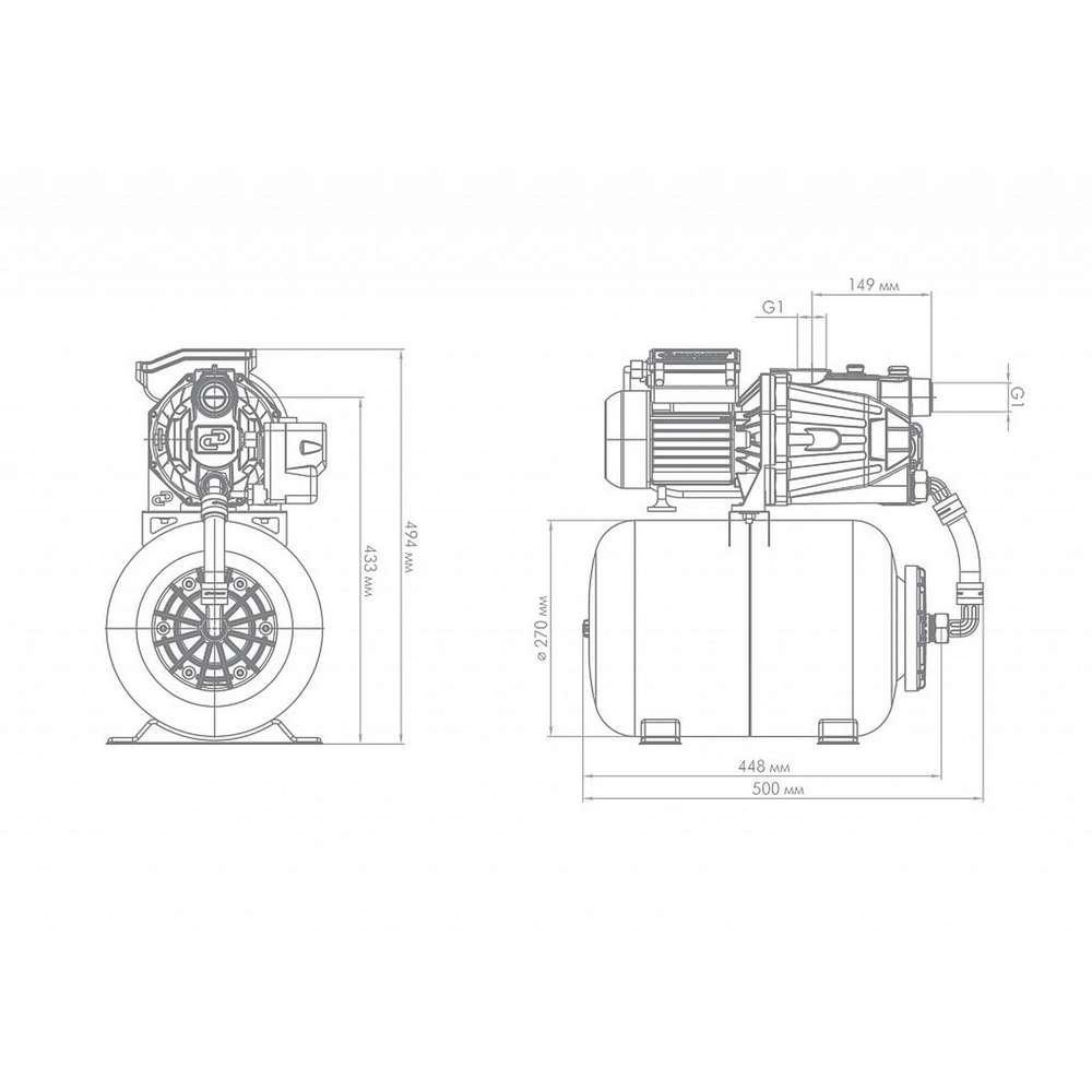 Насосная станция Джамбо 60/35 Ч-24 (2.0) (бак 24 л, 0,62 кВт, 60 л/мин, напор 35 м) ДЖИЛЕКС