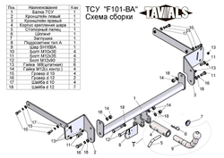 Фаркоп(прицепное) Tavials для FORD FOCUS 2, 3 (DA3 / DYB) (хетчбек) 2004-... (С БЫСТРОСЪЕМНЫМ ШАРОМ)(паспорт и сертификат в комплекте)(без электрики)T-F101-BA