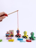 Детская деревянная игрушка 2 в 1 Конструктор + рыбалка