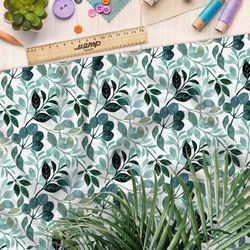 Ткань блэкаут акварельные листочки и цветочки