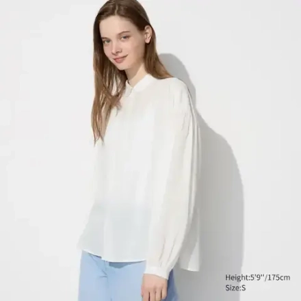 UNIQLO АТЛАСНАЯ БЛУЗКА,  БЕЛЫЙ
