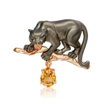 Брошь «Чёрная пантера» из красного золота с цитрином