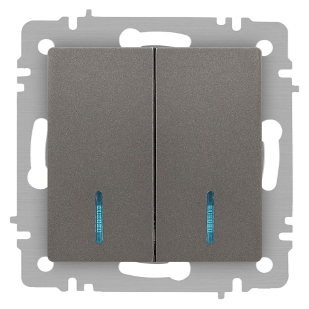 Выключатель Intro Accent 6-105-09 двойной с подсветкой, 10А-250В, IP20, СУ, AL/CU, титан