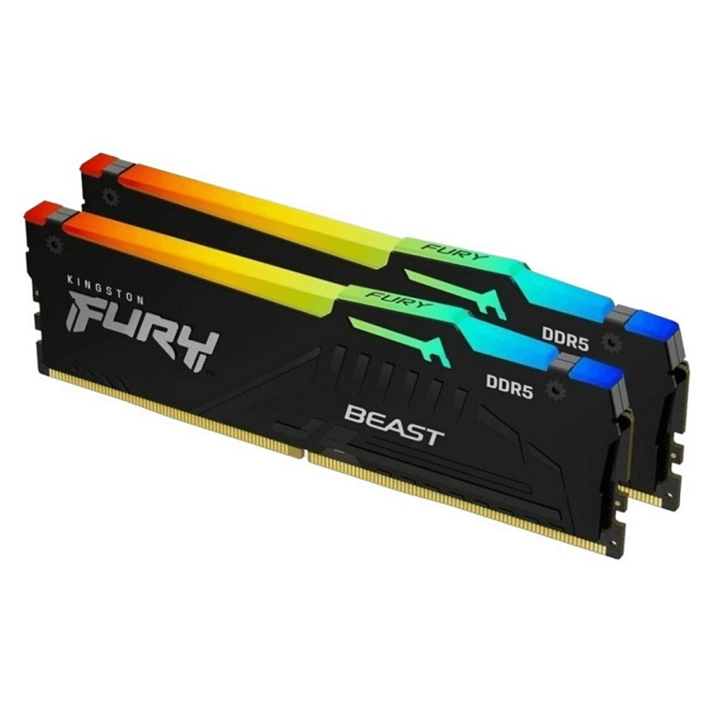 Модуль памяти DIMM DDR5 32Gb, 6400Mhz, 2x16Gb, Kingston FURY Beast RGB (KF564C32BBEAK2-32)