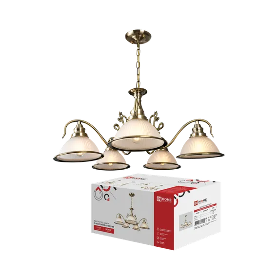Люстра под лампу CLASSIC GRAND-CN-5E27-BR 5хЕ27 белый плафон, медный корпус IN HOME