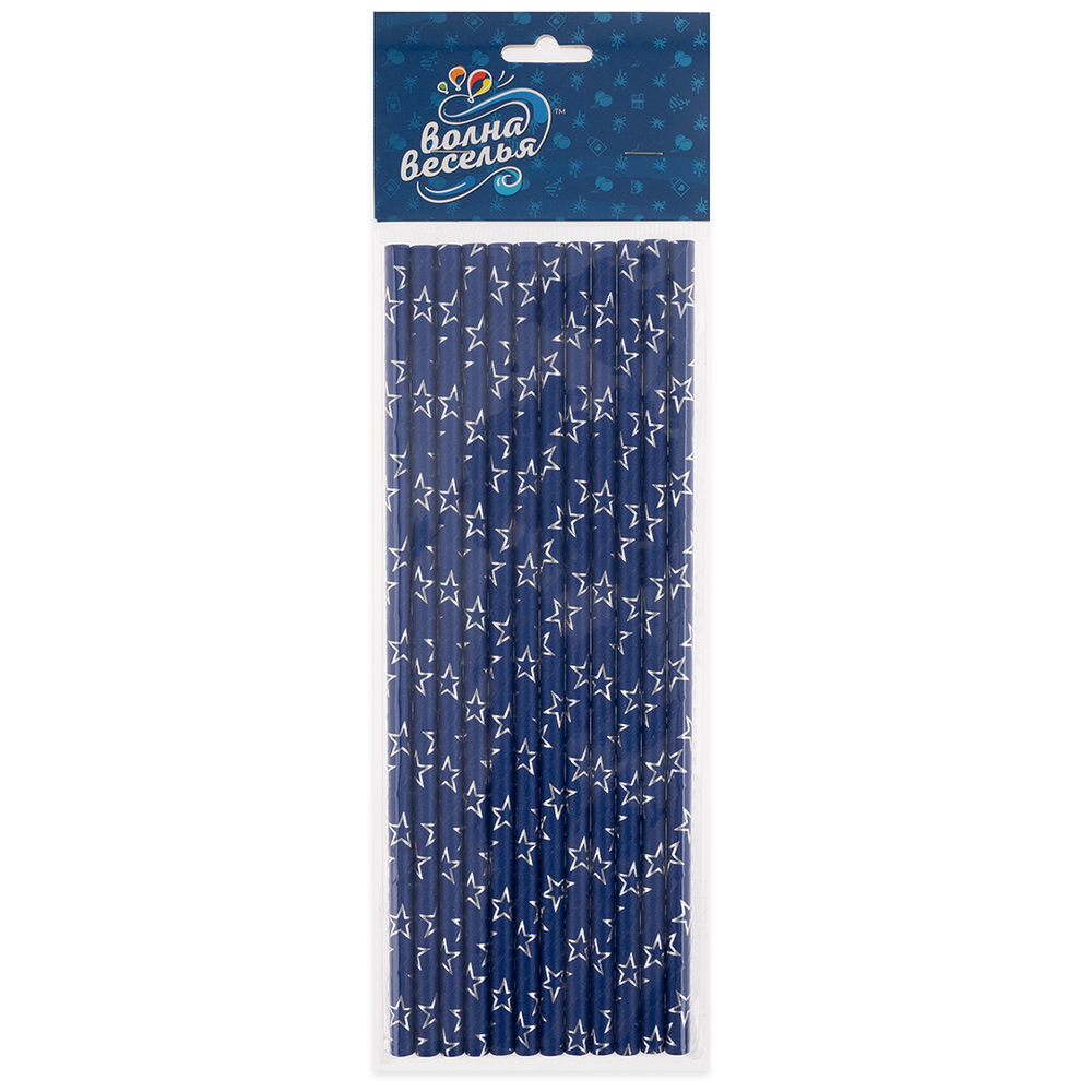 Трубочки бумажные для коктейлей «Серебряные звезды», синий/ серебро, металлик, 12 шт