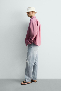 ZARA РУБАШКА REGULAR FIT ИЗ ВЫСТИРАННОГО ХЛОПКА, РОЗОВЫЙ