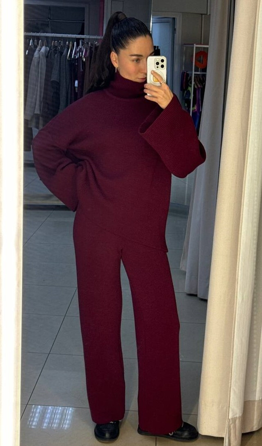 Брюки вязаные, цвет винный, размер one size