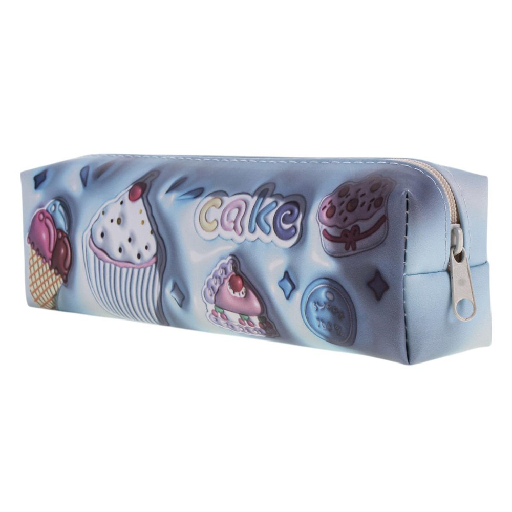 Пенал-косметичка 1 отд. 20*5,5*3,5см кожзам "Пирожное" голубой