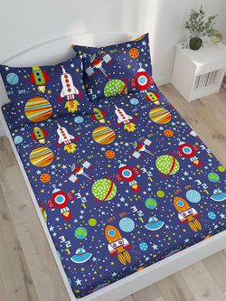 Постельное белье Сказка "Космос" 1,5-сп Наволочка 70х70 см 1 шт Простынь 150х215 см Пододеяльник 145х215 см, перкаль