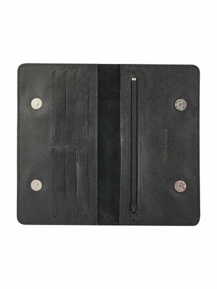 Фото функционального кошелька Всевидящее Око из черной кожи, развернутый вид без наполнения.