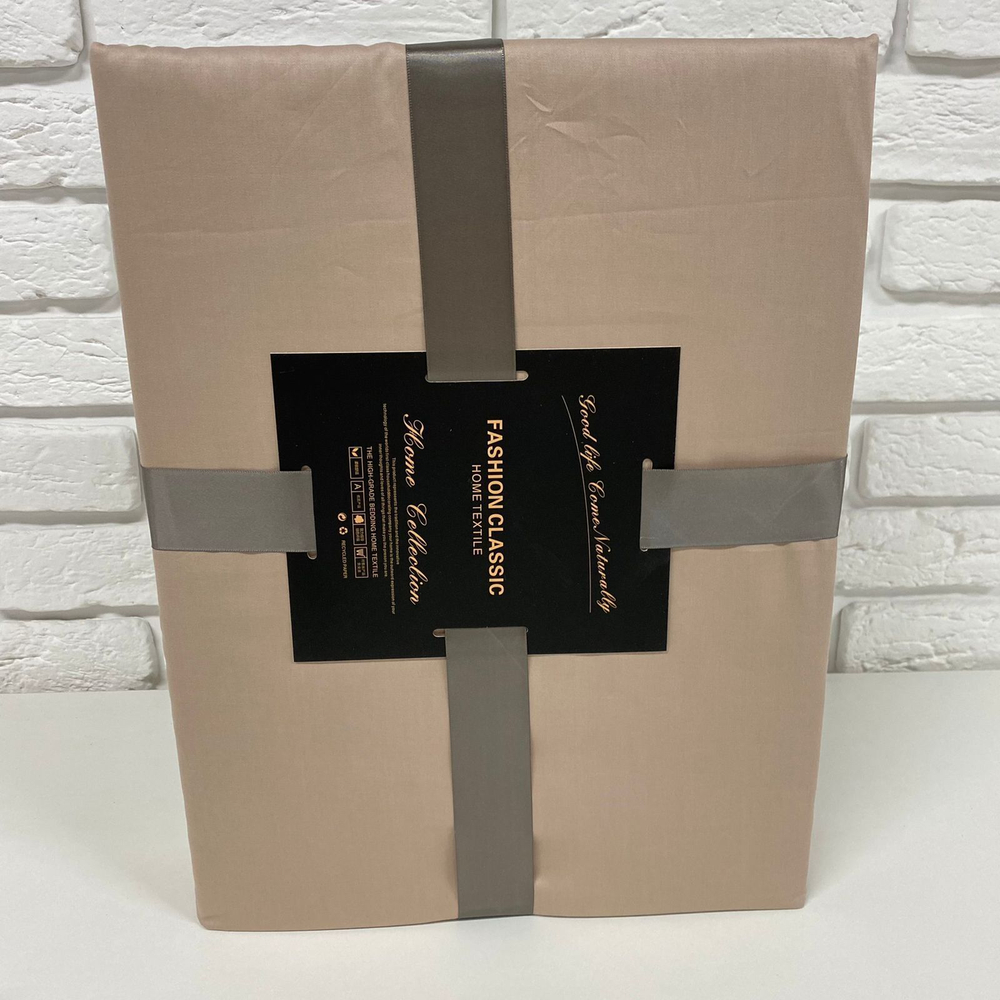 Комплект постельного белья ЕВРО 100% Сатин однотонный бежевый