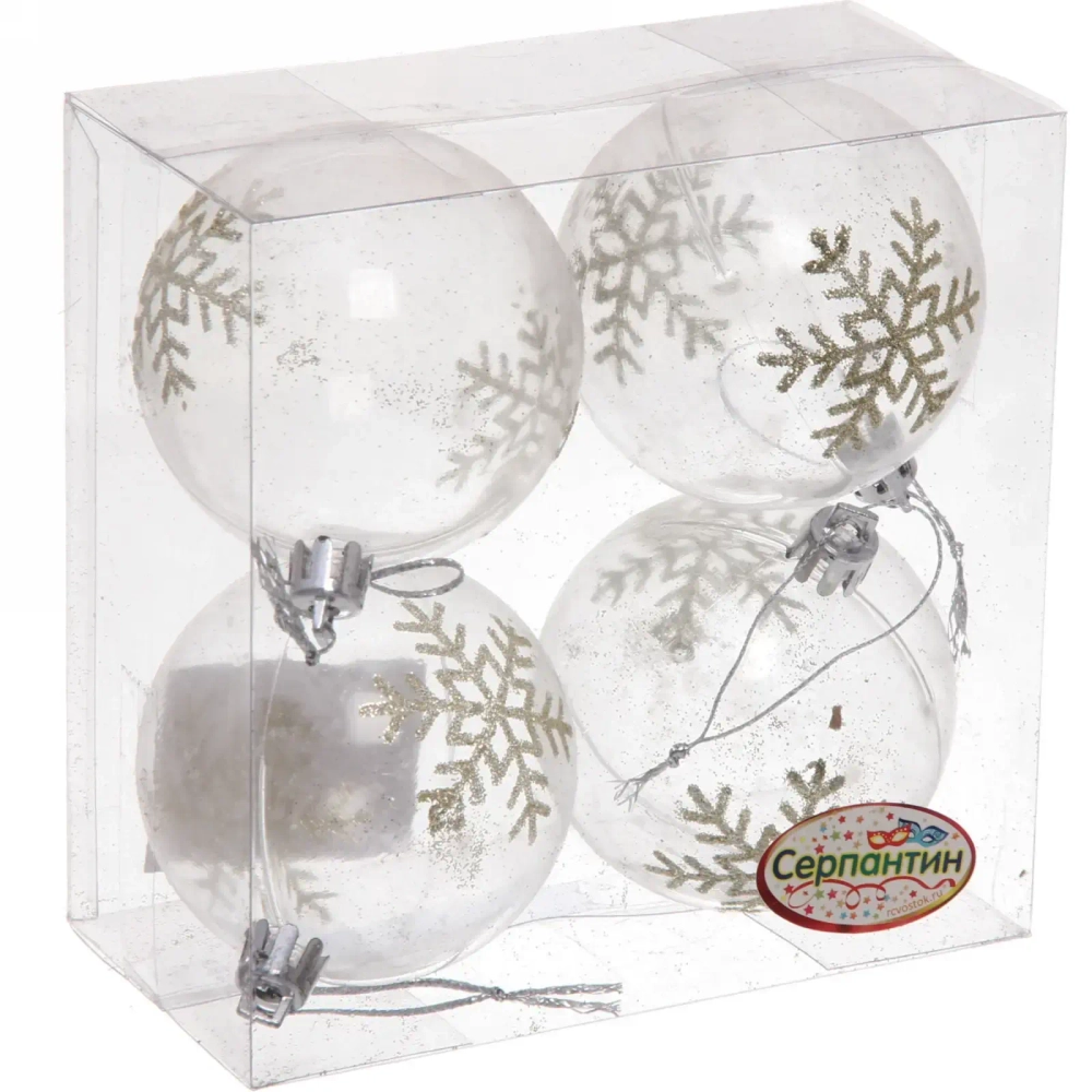 Новогодние шары 6 см (набор 4 шт) «Фантастические снежинки», шампань