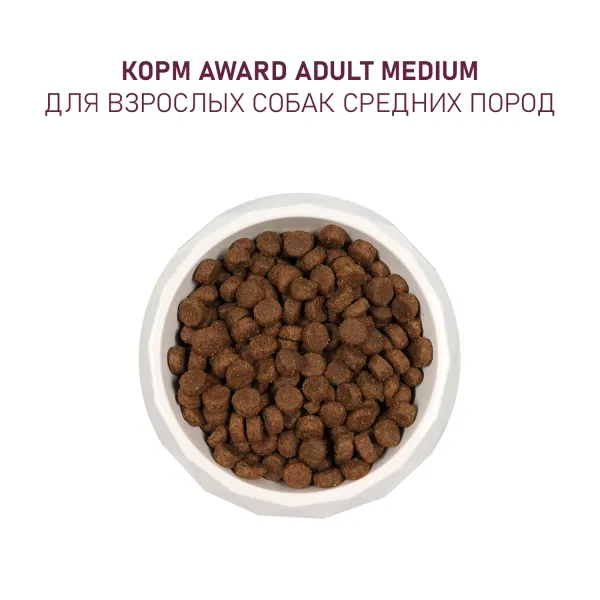 Сухой корм AWARD для взрослых собак средних пород с индейкой и курицей с добавлением моркови и черной смородины