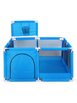 Манеж детский квадратный с баскетбольным кольцом (128*128*65) цвет синий (М10-2)