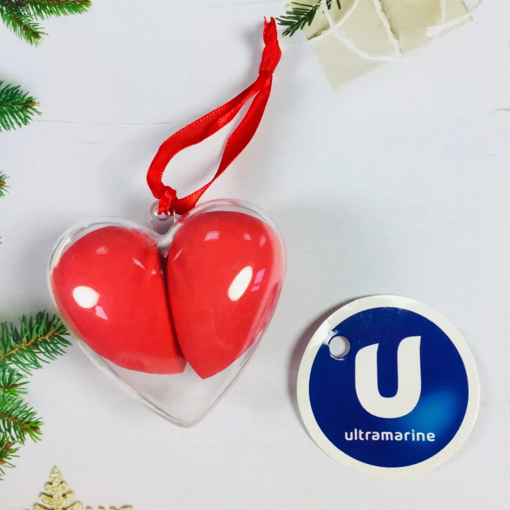 Спонжи для контуринга 2шт в прозрачном фигурном шаре «Новогоднее чудо», цвет красный, красная лента бантик, 6,5*3*3,7см (пакет с подвесом)