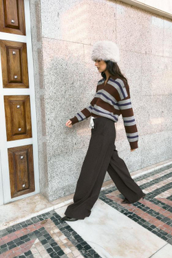 ZARA БРЮКИ С ШИРОКИМ ДВОЙНЫМ ПОЯСОМ, КОРИЧНЕВЫЙ