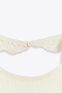 ZARA ТЕКСТУРИРОВАННЫЙ ТОП-ХАЛТЕР С КРУЖЕВОМ, КОСТЯНОЙ